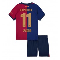 Camisa de Futebol Barcelona Raphinha Belloli #11 Equipamento Principal Infantil 2024-25 Manga Curta (+ Calças curtas)